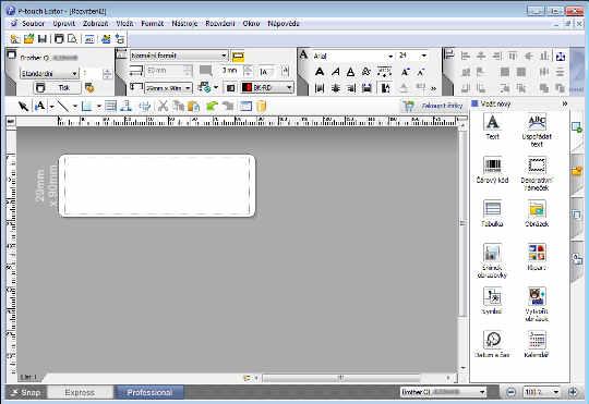 Jak používat program P-touch Editor Tisk pomocí programu P-touch Editor 7 Režim Express V tomto režimu lze rychle vytvářet rozvržení, která obsahují text a obrázky.