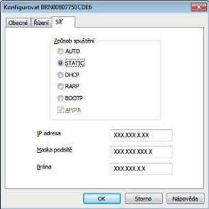 Změna síťových nastavení tiskárny štítků c Dvakrát klikněte na nepotvrzené zařízení. Pokud nepoužíváte server DHCP/BOOTP/RARP, zařízení se v okně nástroje BRAdmin Light zobrazí jako [Nekonfigurováno].
