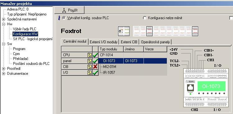 2. Základní moduly PLC FOXTROT - moduly CP-101x, CP-103x (displej OI-107x) 2.7.4.