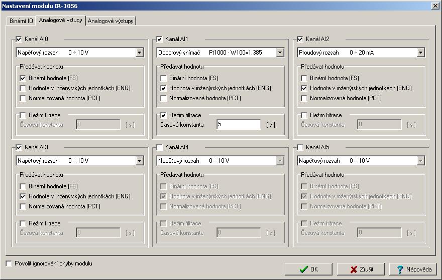 Programovatelné automaty TECOMAT FOXTROT Obr.2.4.10 Konfigurace analogových vstupů Předávaná hodnota v proměnné FS je proměnná typu int.