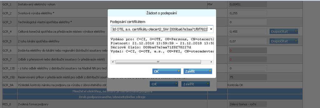 Na následujícím obrázku je okno pro výběr certifikátu, které se zobrazuje v případě, že je