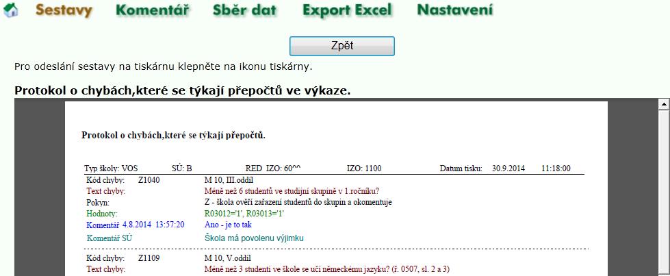 volba Komentář (popis na str. 9) a Sestavy, tlačítko Komentář.