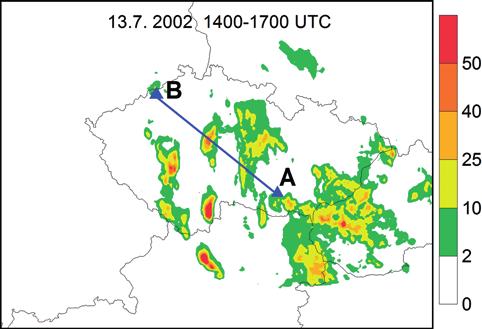 vytvářely konvekční buňky a byly zaznamenány četné bouřky.