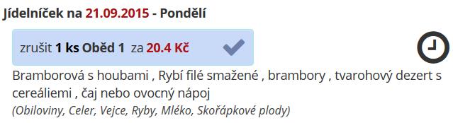 4. Zobrazí se seznam jídel, které můžete objednat ve zvolené výdejně dle nastavení včetně Alergenů. 5.