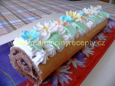 Pikantní ořechová roláda těsto: 5 vajec, špetka soli, 150 g krupicového cukru, 30 g hladké mouky, 70 g mletých ořechů, 1 lžíce oleje dále: pikantní marmeláda (višňová nebo rybízová), trochu