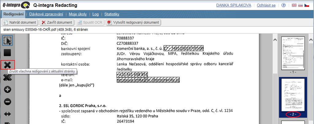 Všechny vyznačené objekty/obdélníky v dokumentu