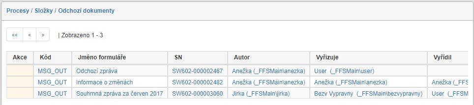 Filtraci zahájíte tlačítkem Odeslat. 3.2.2 Fulltext Záložka Fulltext umožňuje vyhledávat text vyskytující se kdekoli v procesu. Zadejte řetězec do pole Hledaný výraz a potvrďte tlačítkem Odeslat.