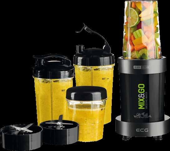 Smoothie a stolní mixéry SM 900 Mix&Go Black Edition Smoothie mixér CZ Rodinný smoothie mixér s bohatou výbavou výkonný motor 900 W, 20 000 otáček/min 4 mixovací nádoby o objemu 1x 900/2x 700/1x
