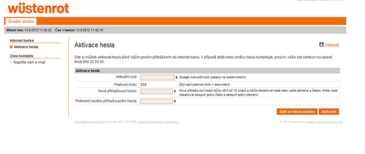 5. Zadejte Aktivační kód. Aktivační kód. Časový limit 6. Zadejte nové Vámi zvolené přihlašovací heslo. 7.