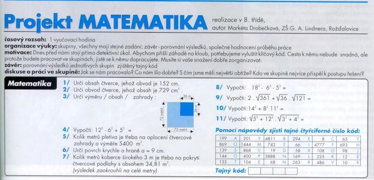 Projekt Matematika, který vyšel v lednovém čísle časopisu Moderní vyučování,