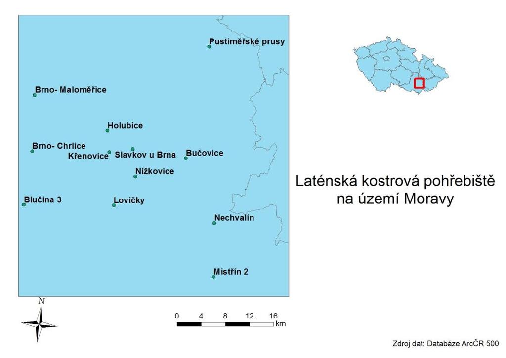Na území Moravy máme tedy dvanáct lokalit se 133 hroby, v nichž bylo nalezeno 309 kusů kruhového šperku či jeho fragmentů, které bylo možné za tento typ šperku považovat (obr. 17).