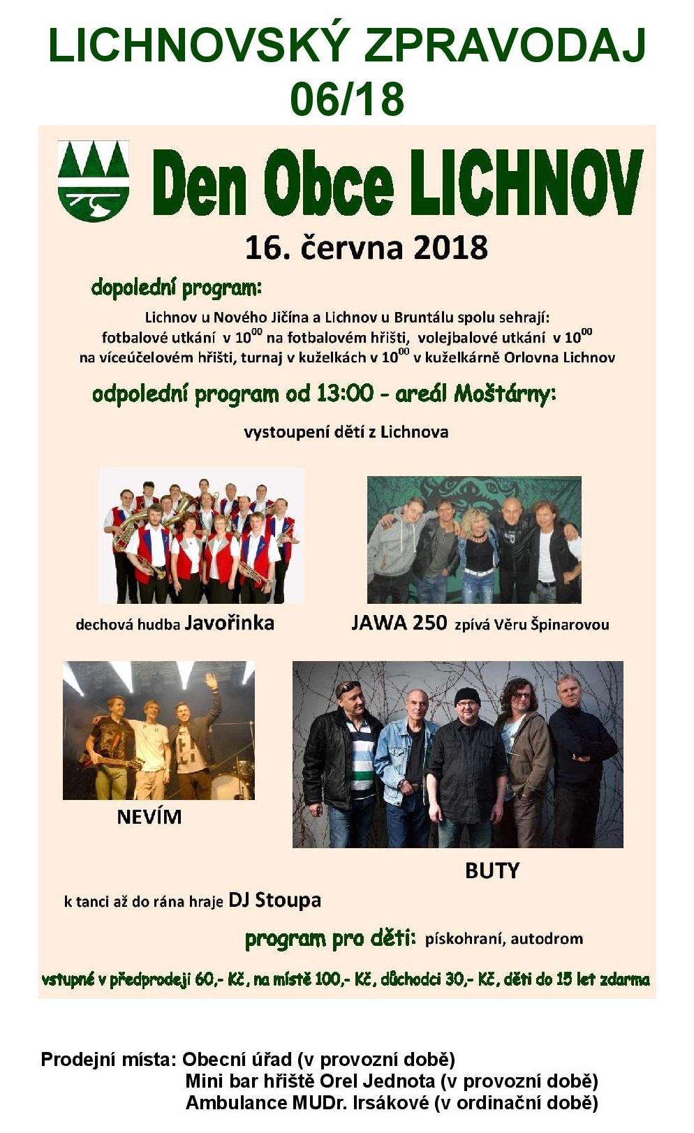 Informace z Obecního úřadu Lichnov ************************************************************* Pozvánka na 19. zasedání Zastupitelstva obce, které se uskuteční dne 14. června 2018 v 18.00 hod.