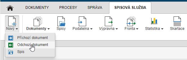 4 Odchozí dokument Novou zprávu vytvoříte vyplněním formuláře Odchozí dokument. Nová zpráva může být určena do systému datových schránek, pro e-mail i klasickou listovní poštu.