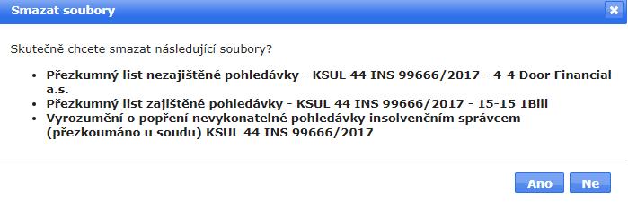 Po výběru konkrétních souborů a kliknutí na tlačítko Smazat označené se vám zobrazí dialog se seznamem vybraných souborů, kde volbu potvrdíte.
