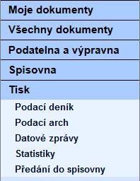 zapnutého modulu Správa spisovny Vrácené ze spisovny. Spisovna s podsložkou Vrácené ze spisovny - pouze pokud je zapnut modul Správa spisovny.