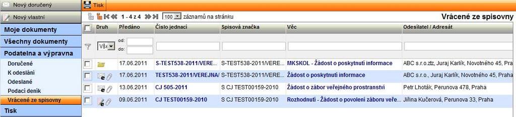 obr. 170. Složka Vrácené ze spisovny obr. 171.