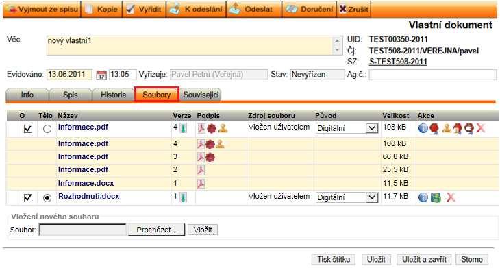 obr. 25. Ukázka záložky Soubory 4.2.2.5. Záložka Související Záložka Související je stejná u doručeného i vlastního dokumentu a spisu.