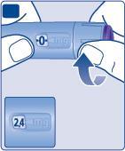 Přesné množství zbývajícího roztoku lze zjistit pomocí počítadla dávky: Otáčejte voličem dávky, dokud se počítadlo dávky nezastaví. Pokud se zobrazí hodnota 3,0, zbývají v peru alespoň 3,0 mg.