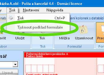 bílá část složenky s textem Doklad je opticky strojově. Spusťte tisk, v nastavení vlastností tiskárny zanechte formát papíru A4 a vytiskněte.