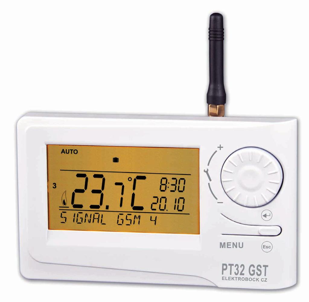 PRIESTOROVÝ TERMOSTAT S GSM MODULOM PT32 GST Sofistikovaný termostat, ktorý je možné ovládať na diaľku pomocou správ z Vášho mobilného telefónu.