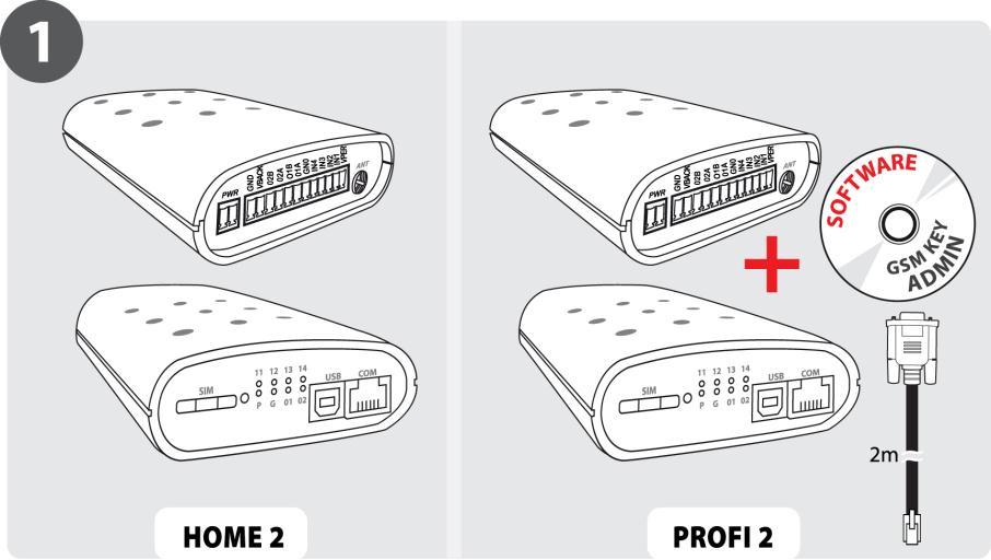 OBSAH BALENÍ 1. 1 ks GSM Klíč PROFI 2 2. 1 ks napájecí zdroj, 12 V DC, 1000 ma, 2-pin konektor MRT9 / verze P: průmyslový zdroj 12 V DC 3.
