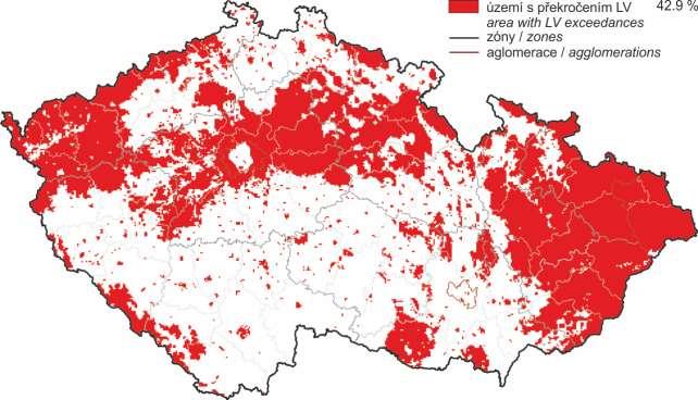 Obr. 23 Vyznačení oblastí s překročenými imisními limity