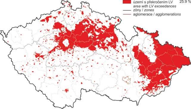 Obr. 24 Vyznačení oblastí s překročenými imisními limity