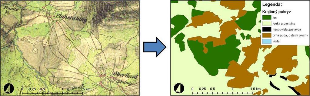 ČÁST B: PŘÍPADOVÉ STUDIE use/cover change 1845-2000 (Bičík, 2009).