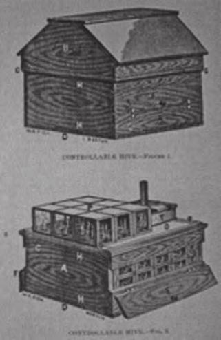 Obr. 3: Rozebíratelný úl paní Lizzie E. Cottonové je vyobrazen v její knize s nasazeným (nahoře) a sejmutým (dole) víkem. Obr. 5: Malý úl.