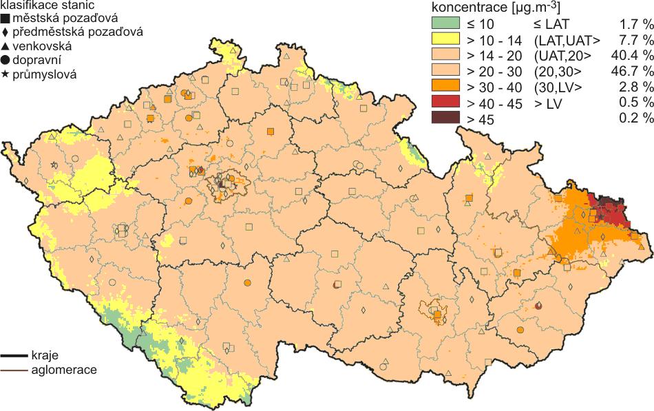 2.2.2 Výsledky Tabulka 2.2.3 Vybrané roční charakteristiky suspendovaných částic frakce PM 10 v µg.