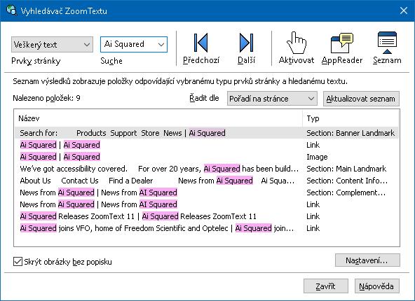 200 Vyhledávač: dialog v režimu prohledávání seznamu Jak používat prohledávání seznamu 1.