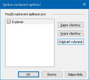 234 2. Aplikační nastavení vypnete tak, že zrušíte zaškrtnutí u požadované aplikace v seznamu Aplikační nastavení používat pro.