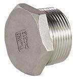 NEREZ PN20, materiál: nerezová ocel 4408) AISI 316, teplota 25 C /+180 C typ závitu BSP výrobce SFERACO Francie Nerezová závitová zátka vnější závit NEREZ