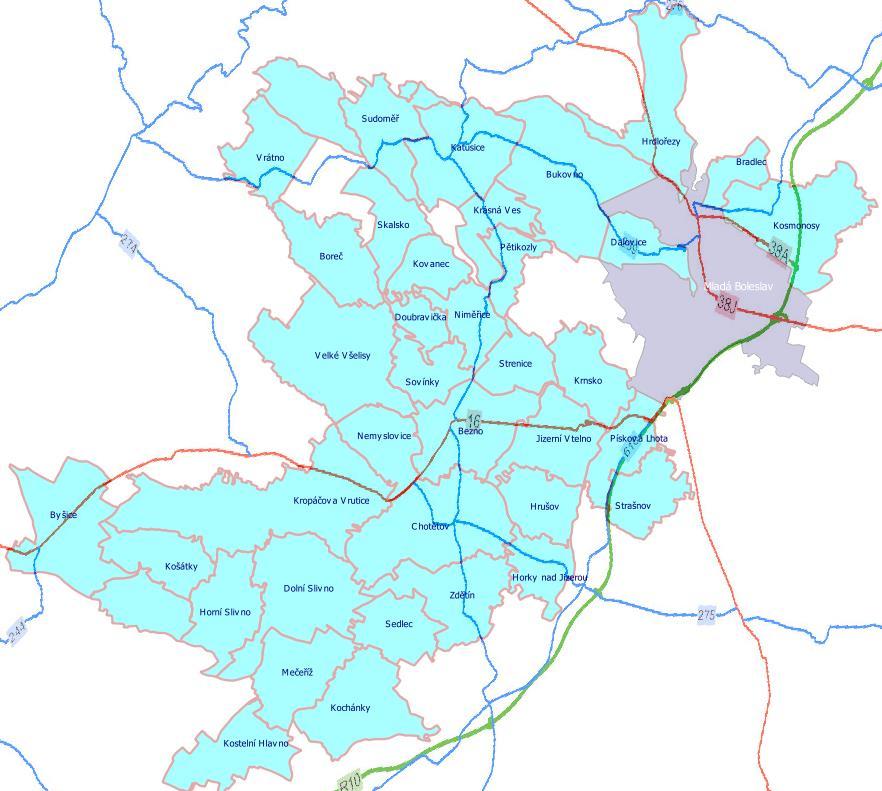 Obrázek 2: Mapa hlavních silničních tras (rychlostní komunikace, silnice I a II třídy) 2.1.4.