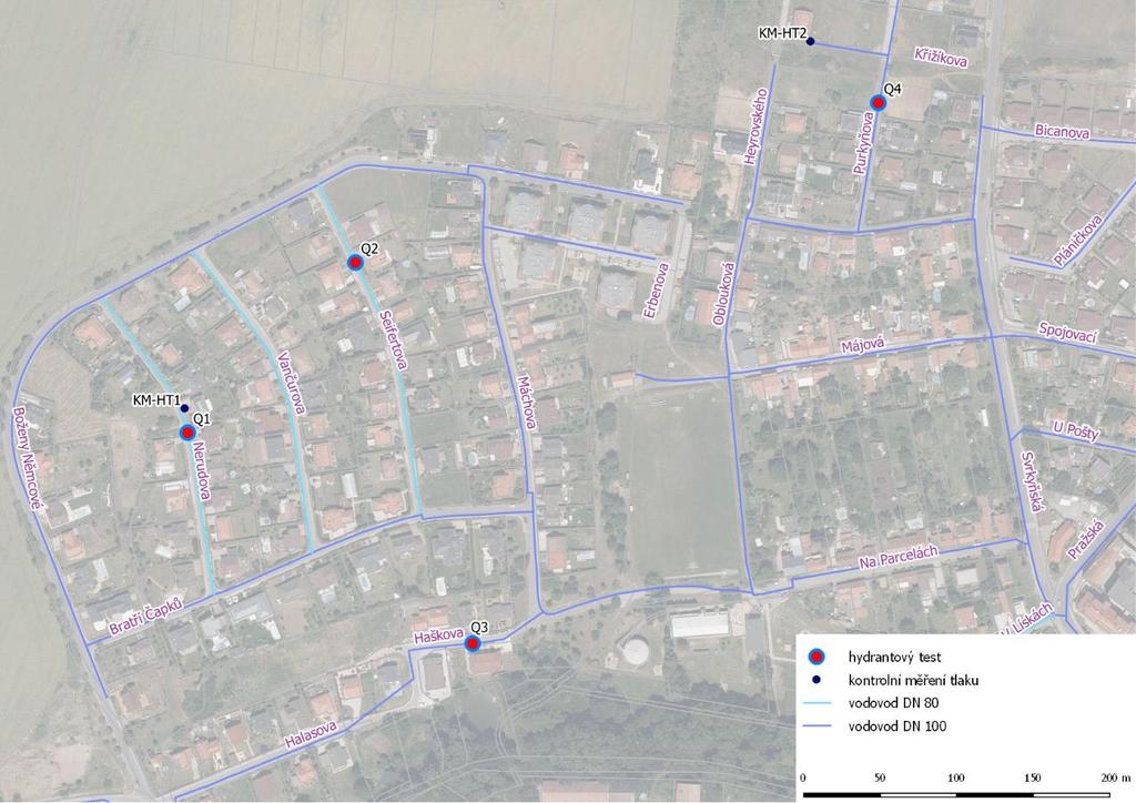 Vlastní realizace hydrantového testu proběhla následujícím způsobem. V problémové lokalitě Kamýk byly nainstalovány dva dataloggery (viz Obrázek 19). Dne 12.4.
