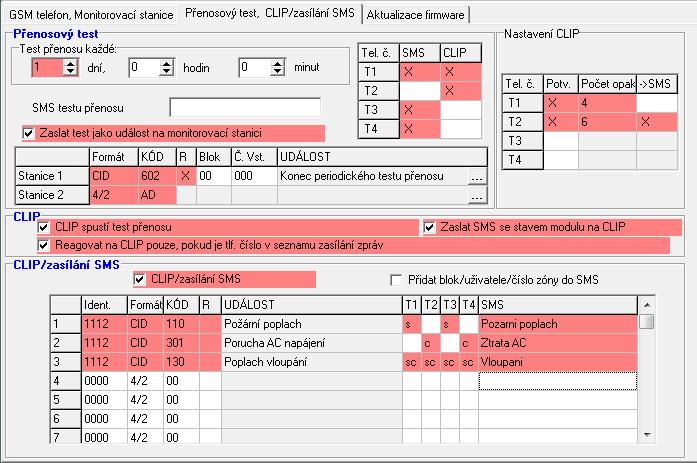 12 GPRS-T1 SATEL 4.3.3 ZÁLOŽKA PŘENOSOVÝ TEST, CLIP/ZASÍLÁNÍ SMS Obr. 8. Záložka Přenosový test, zasílání SMS/CLIP.