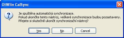 kontextové menu notifikační ikony Pokud dochází k ukončení synchronizačního nástroje prvním nebo druhým způsobem, je vždy zobrazeno hlášení vyzývající k potvrzení