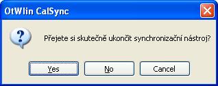 Obrázek 34 - ukončení synchronizačního nástroje v případě zastavené automatické synchronizace Konfigurační údaje synchronizačního nástroje (konfigurační databáze, konfigurační XML soubor, pst soubor