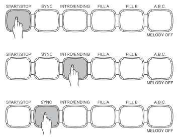 g/ Ukončení doprovodného rytmu Jak již byl uvedeno v kapitole 13. b/, můžete přehrávání doprovodného rytmu okamžitě ukončit tlačítkem START/STOP.