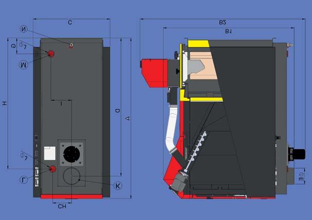 Ve vrchní části je umístěn zásobník paliva, ze kterého jsou pelety dopravovány do hořáku pomocí šnekového dopravníku. Dávkování paliva je řízeno zcela automaticky.