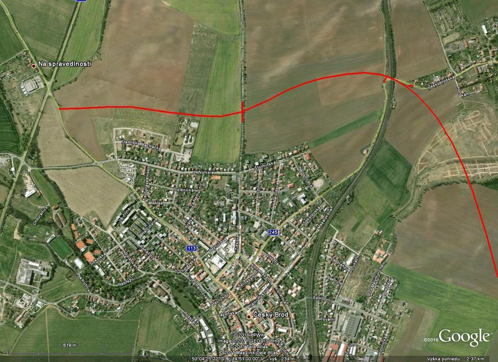 Délka trasy silničního obchvatu ve variantě B1 činí cca 4,8 km. Trasa silničního obchvatu ve variantě B1 převede cca 79 % celkové tranzitní dopravy přes Český Brod, viz tabulka.