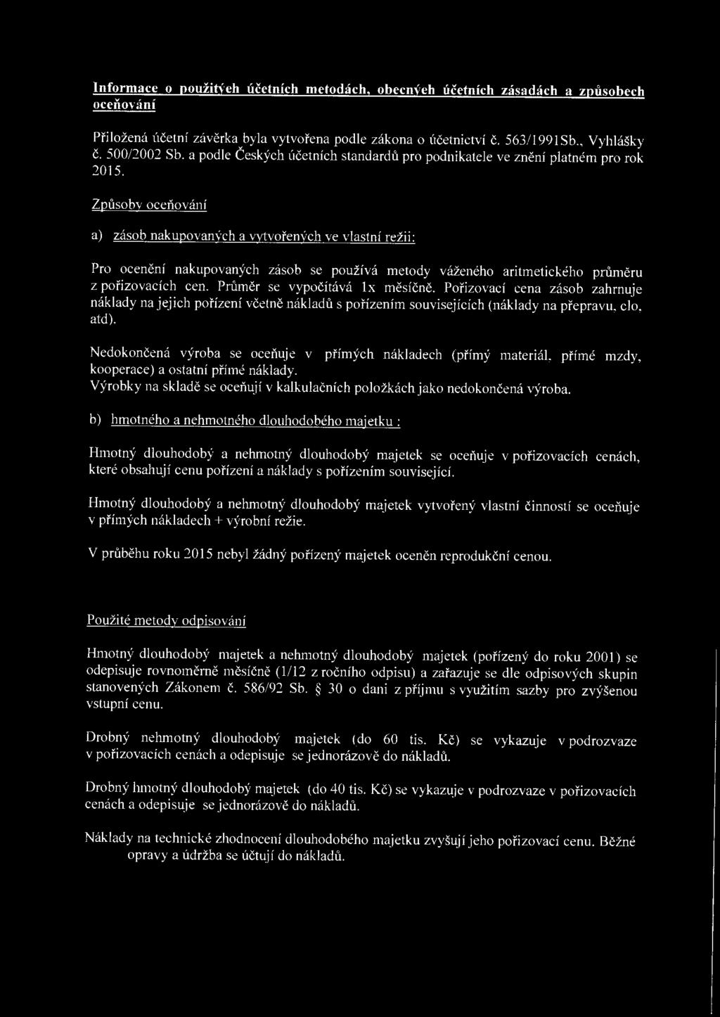 Způsby ceňvání a) zásb nakupvaných a vytvřených ve vlastní režii: Pr cenění nakupvaných zásb se pužívá metdy váženéh aritmetickéh průměru z přizvacích cen. Průměr se vypčítává 1 x měsíčně.