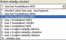 Číselných hodnot pravděpodobnosti vzniku nehody (četnosti) je v současné době 5, možné následky ohrožení jsou tříděny do 10 tříd.