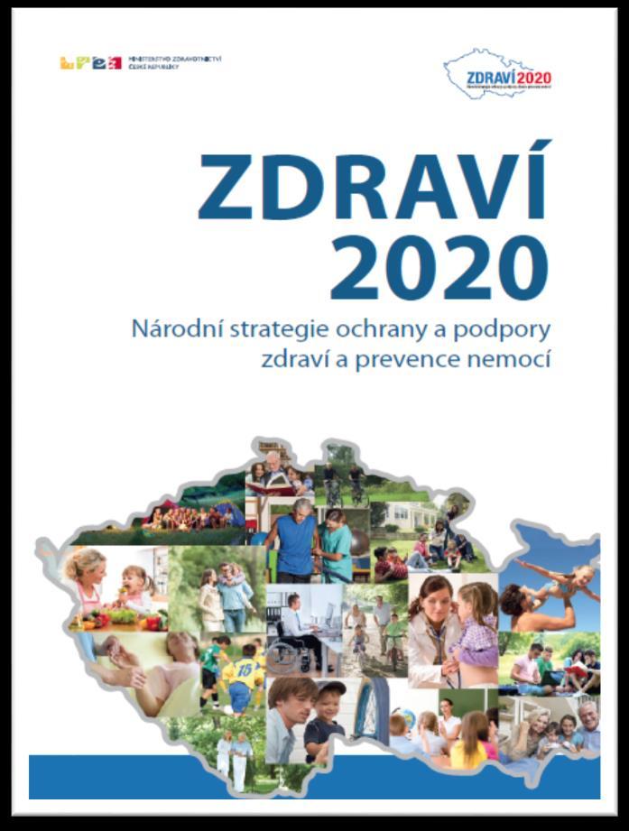 Národní strategie ochrany a podpory zdraví a prevence nemocí (zkráceně Národní strategie Zdraví 2020 ) 2014 Je rámcovým souhrnem opatření pro rozvoj veřejného zdraví v ČR.