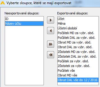 Obratová předvaha / Export do Excelu.
