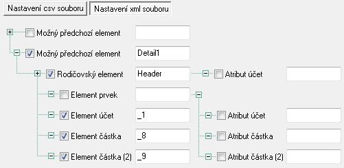 4.2.4 Verze XML souboru, kde je účet <_1> a částka <_8>/<_9> podřízeným elementem nadřízeného elementu <Header>, ale element <Header> není přímým potomkem kořenového elementu Nadřízeným