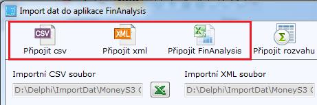 2 Nastavení připojení vstupních a výstupního souboru 2.1 Připojení k csv nebo xml souboru a FinAnalysis liště.