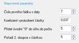 Pořadí sloupce s částkou - ze sloupce s tímto pořadím se budou číst konečné částky na účtu. Tento parametr se vyplní vždy.