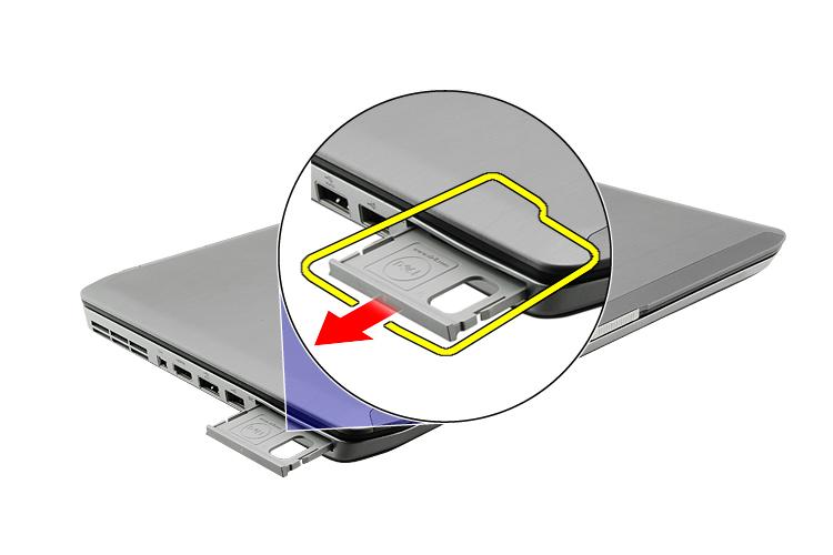 Karta ExpressCard 6 Vyjmutí karty ExpressCard 1. Postupujte podle pokynů v části Před manipulací s počítačem. 2. Zatlačte na kartu ExpressCard. 3. Vysuňte kartu ExpressCard ven z počítače.