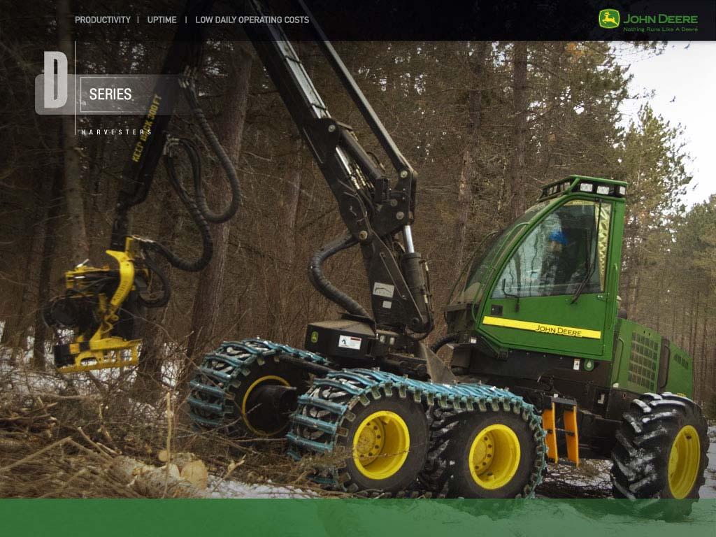 Podélný sklon 25-50 % (nad 50 % s kolopásy), příčný sklon do 15 % u čtyřkolových harvestorů a do 20 % u šestikolového stroje.